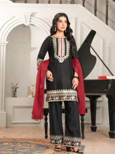 Gulnaar Noir Black Embroidered Lawn 2-Piece Stitched Suit