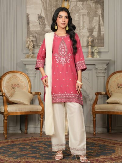 Rose Ecru Pink Embroidered 2-Piece Stitched Lawn Suit