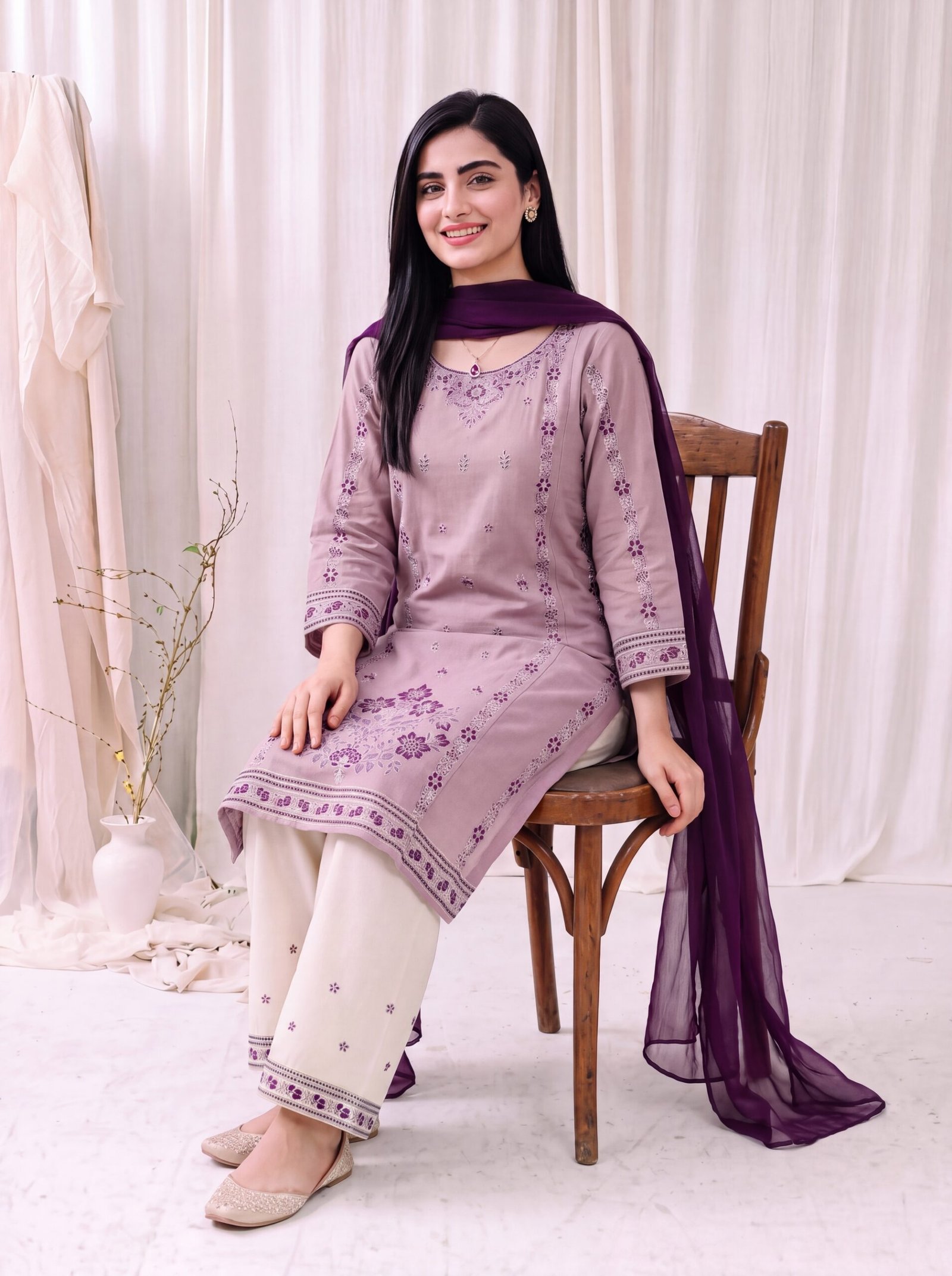 Mauve Serenity Embroidered 2-Piece Stitched Lawn Suit - Image 6