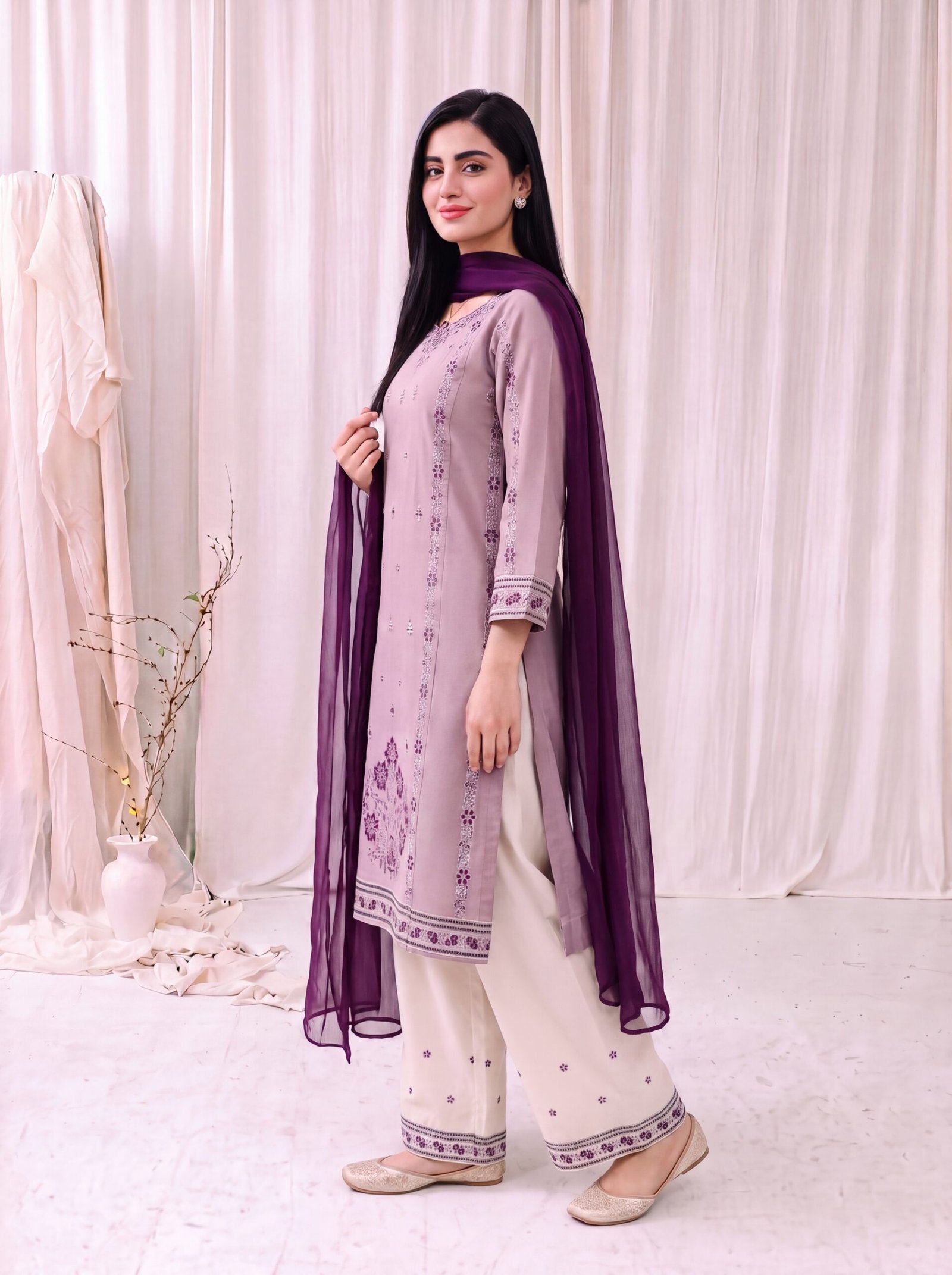 Mauve Serenity Embroidered 2-Piece Stitched Lawn Suit - Image 2