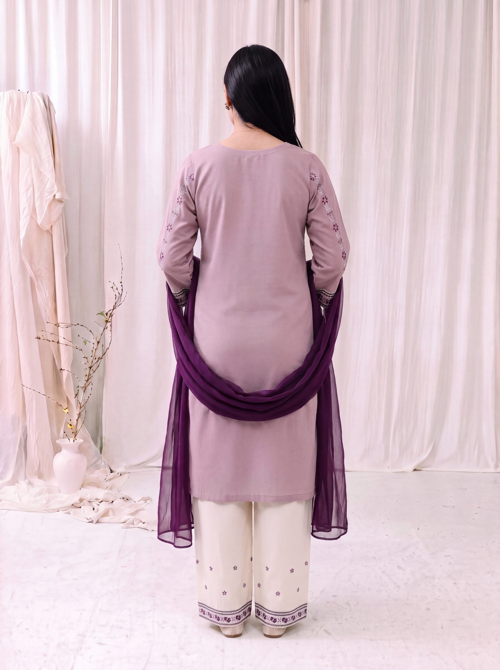 Mauve Serenity Embroidered 2-Piece Stitched Lawn Suit - Image 4