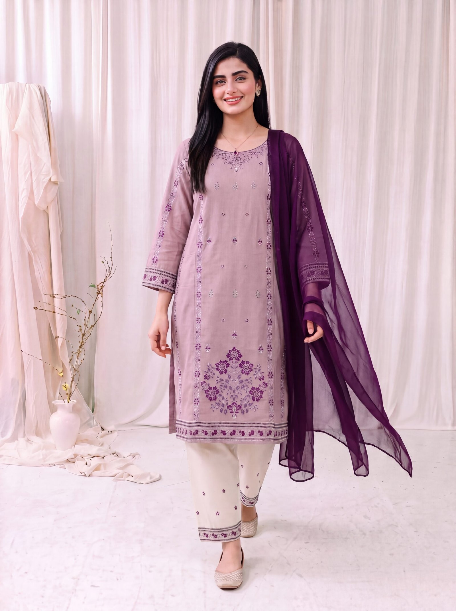 Mauve Serenity Embroidered 2-Piece Stitched Lawn Suit