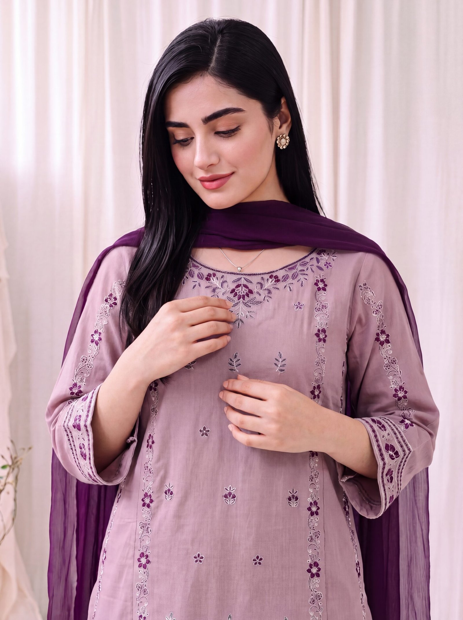 Mauve Serenity Embroidered 2-Piece Stitched Lawn Suit - Image 7
