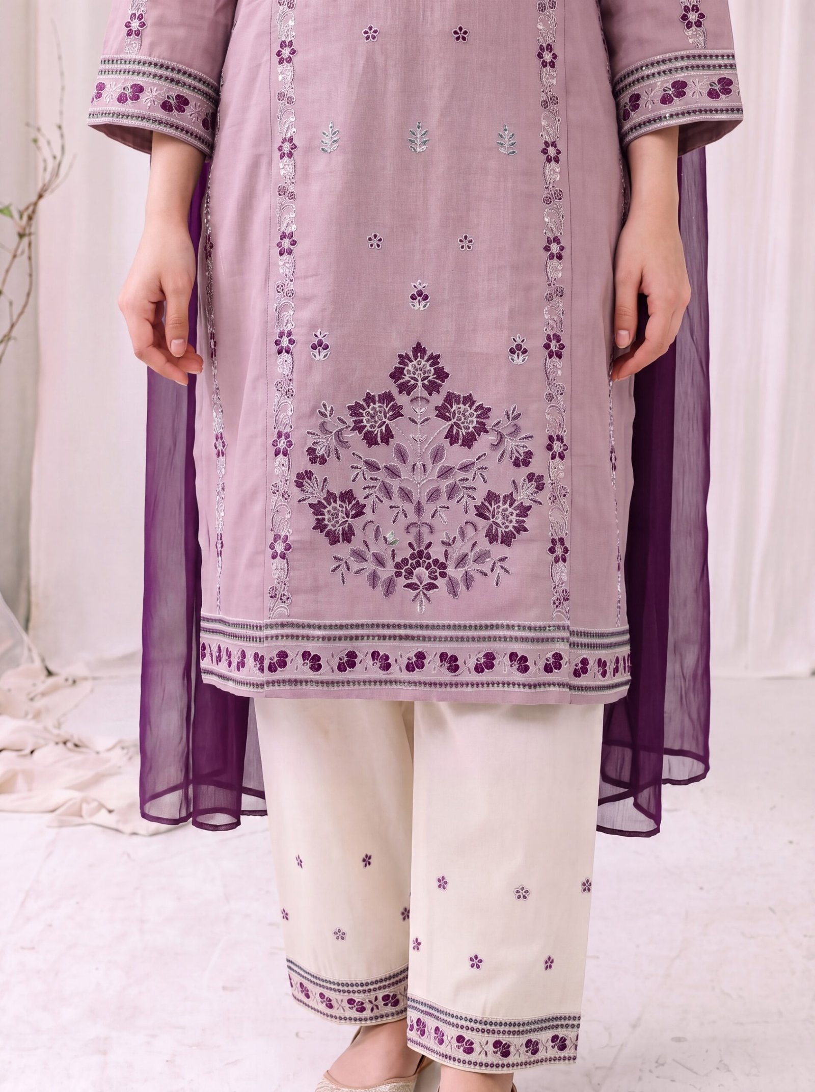 Mauve Serenity Embroidered 2-Piece Stitched Lawn Suit - Image 5