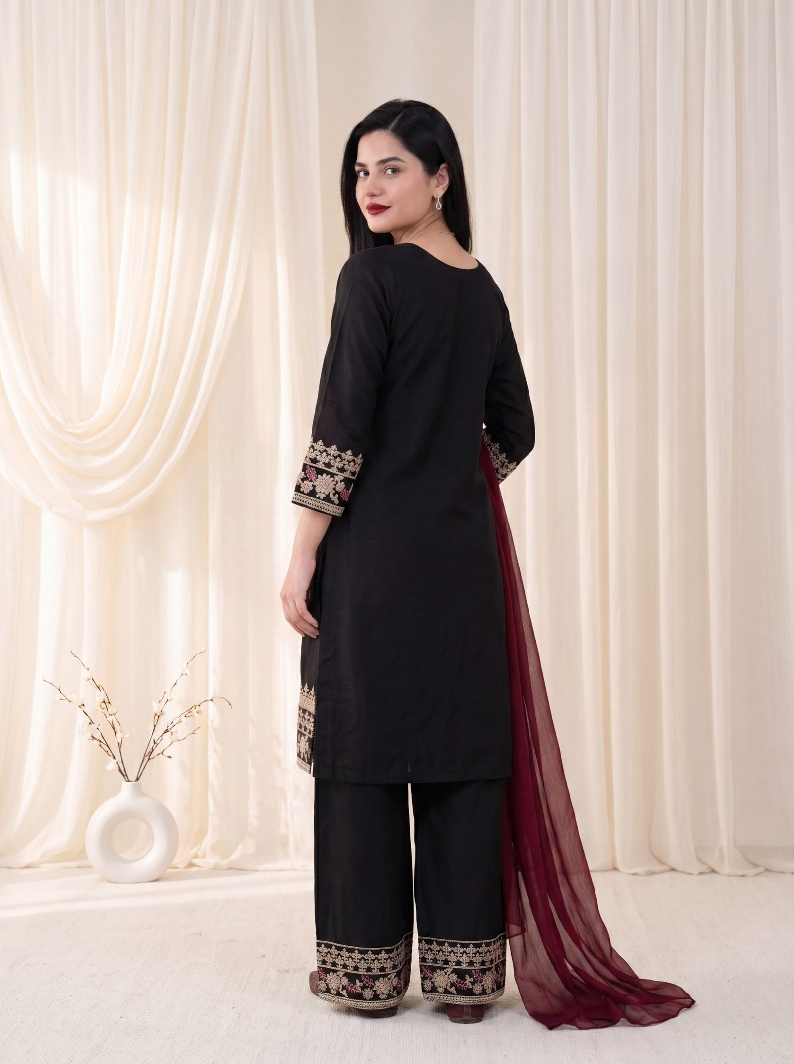 Gulnaar Noir Black Embroidered Lawn 2-Piece Stitched Suit - Image 7