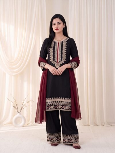 Gulnaar Noir Black Embroidered Lawn 2-Piece Stitched Suit