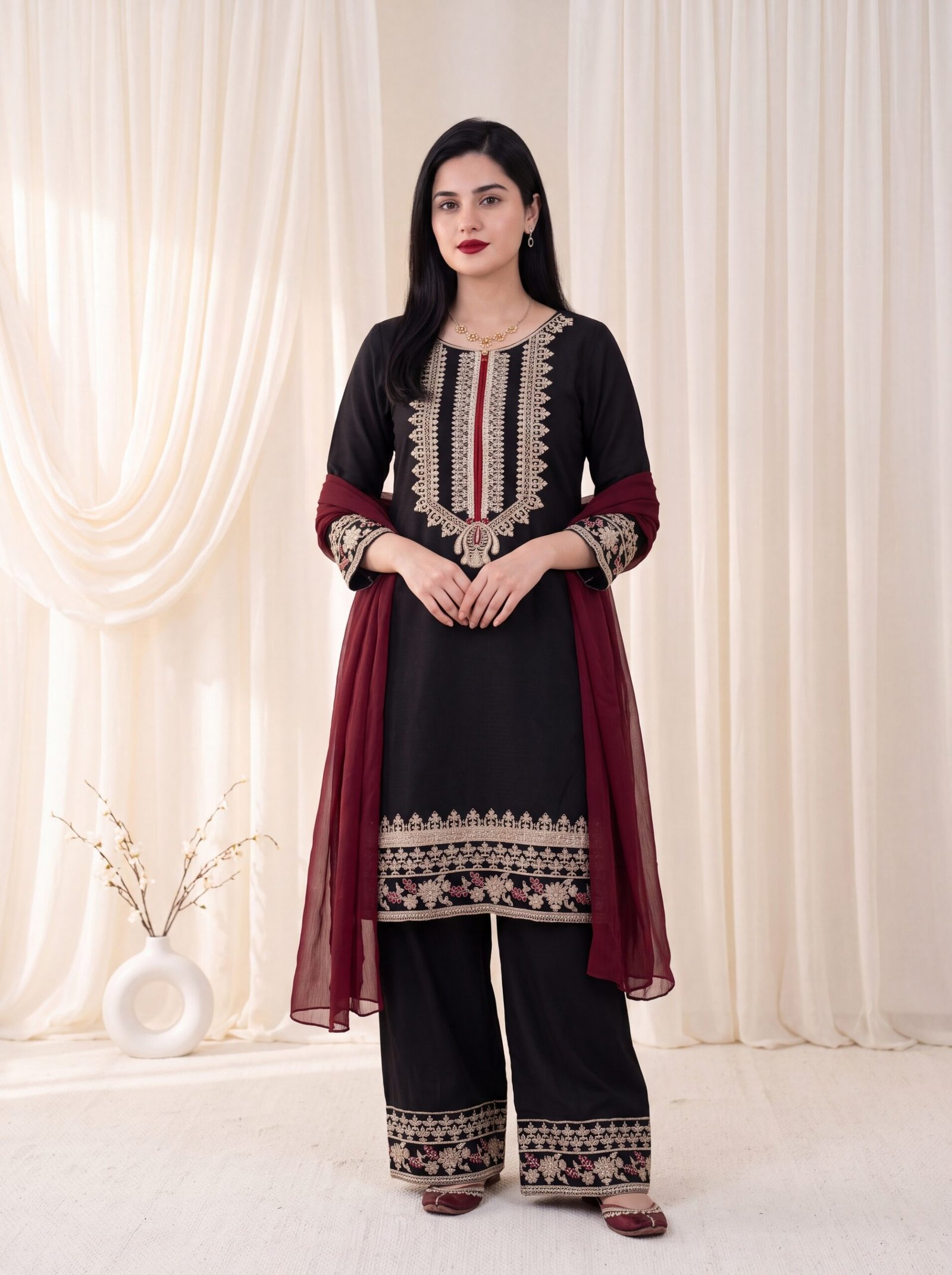 Gulnaar Noir Black Embroidered Lawn 2-Piece Stitched Suit
