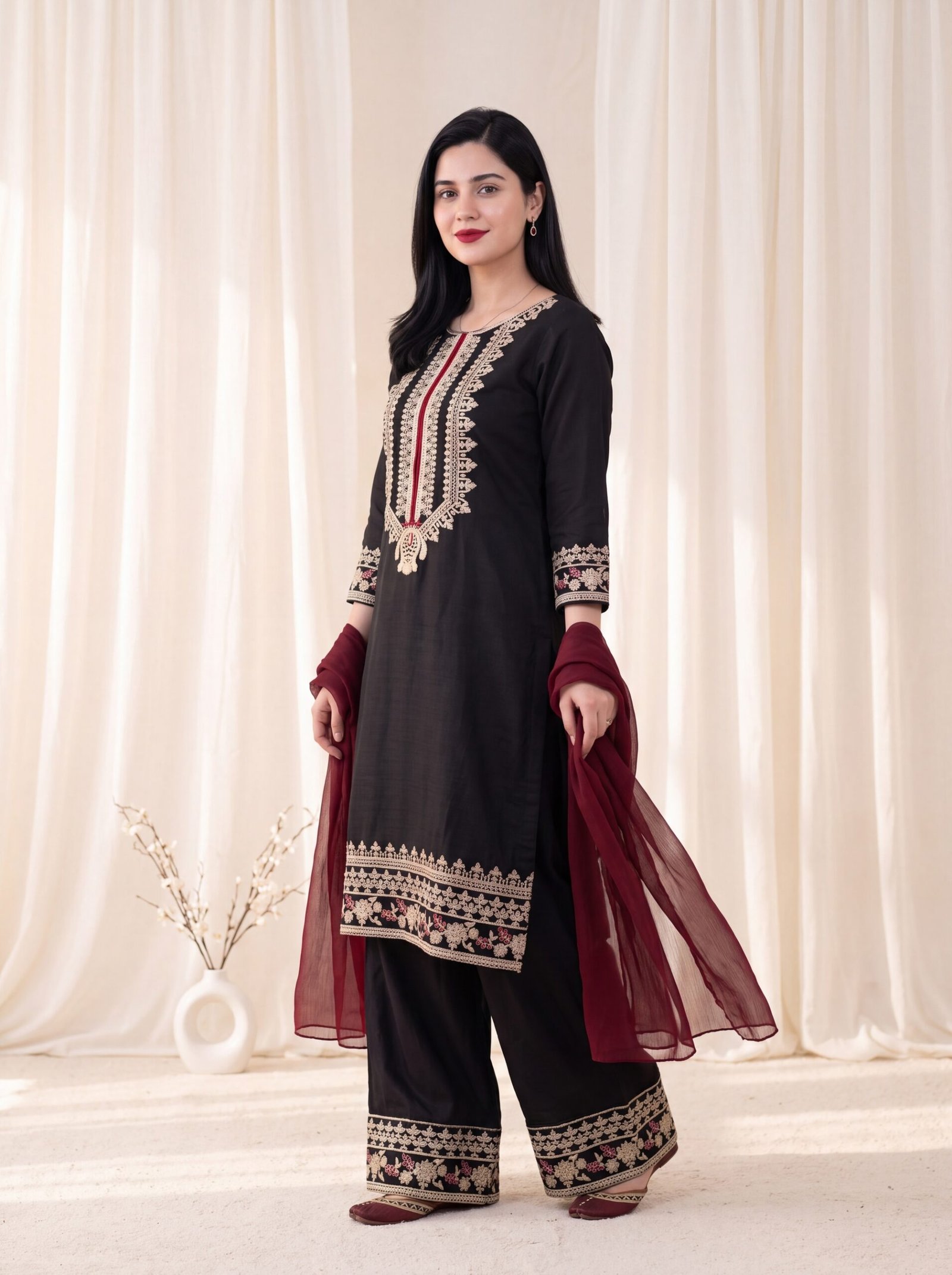 Gulnaar Noir Black Embroidered Lawn 2-Piece Stitched Suit - Image 4