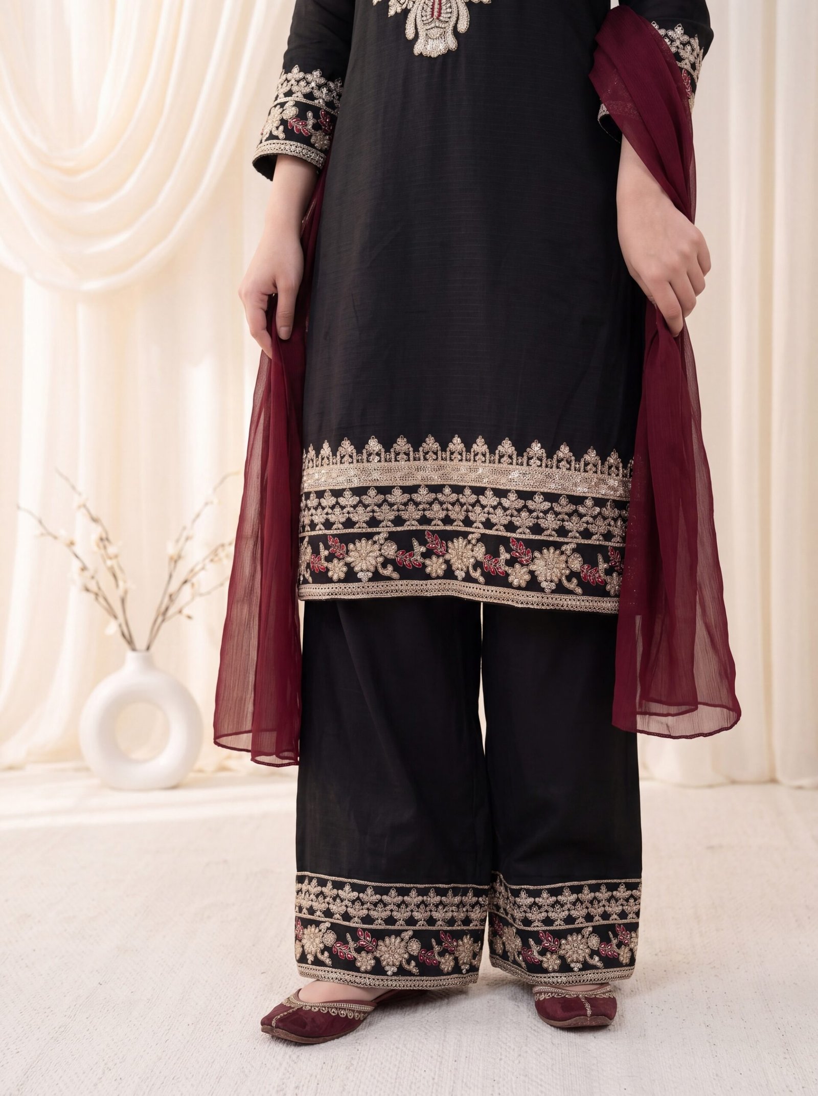 Gulnaar Noir Black Embroidered Lawn 2-Piece Stitched Suit - Image 3